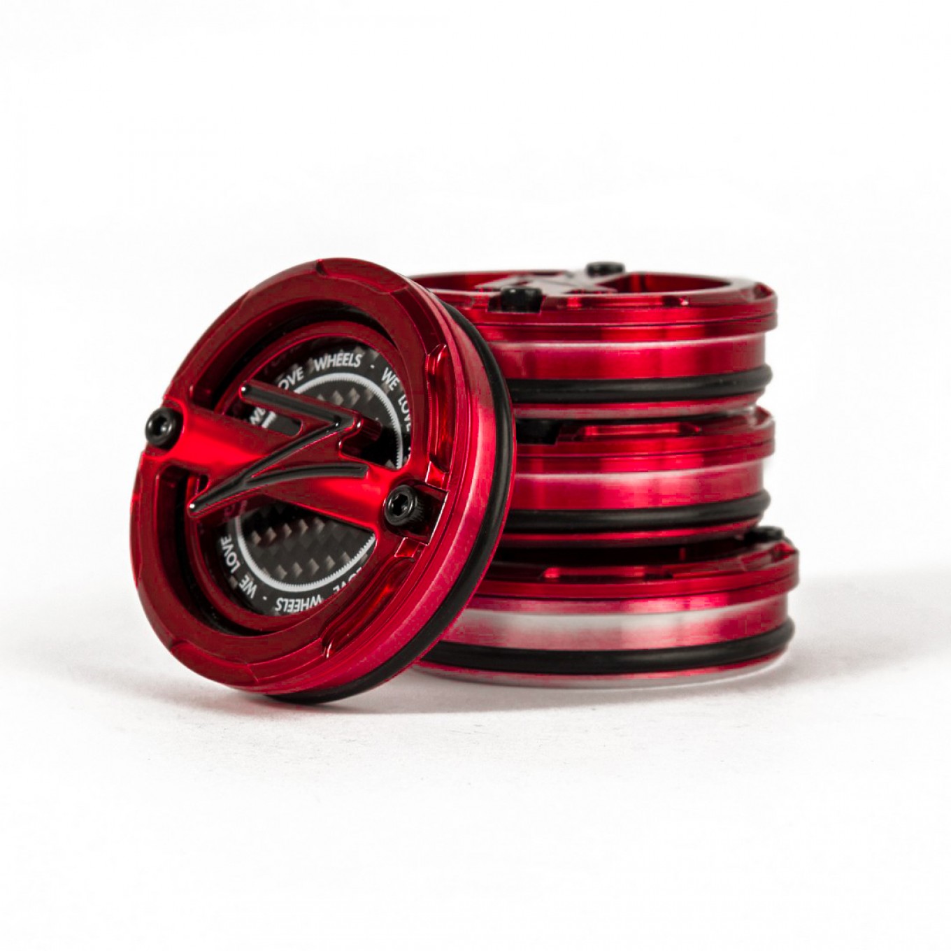 5-Teilige Radnabenabdeckungen | Candy Red + Schwarzes Z + Carbon Fibre Inlay